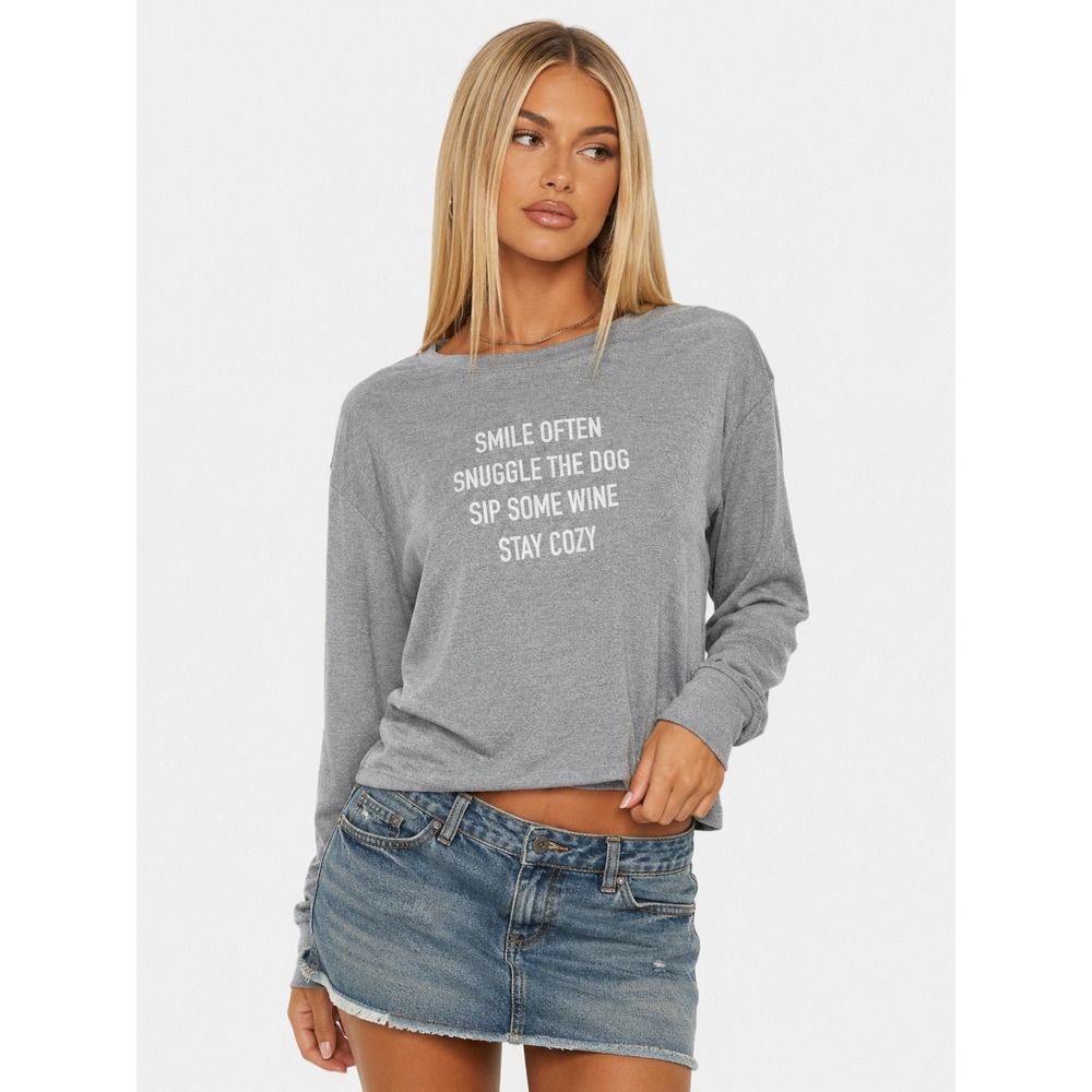 Z Supply Gray Stay Cozy Graphic Pullover Lounge Long Sleeve Top XS
